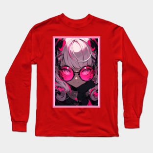 Aesthetic Anime Girl Pink Rosa Black | Quality Aesthetic Anime Design | Premium Chibi Manga Anime Art Long Sleeve T-Shirt